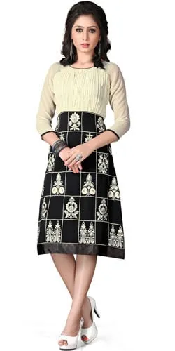 Exclusive Georgette Embroidered Kurti in Beige and Black Colour