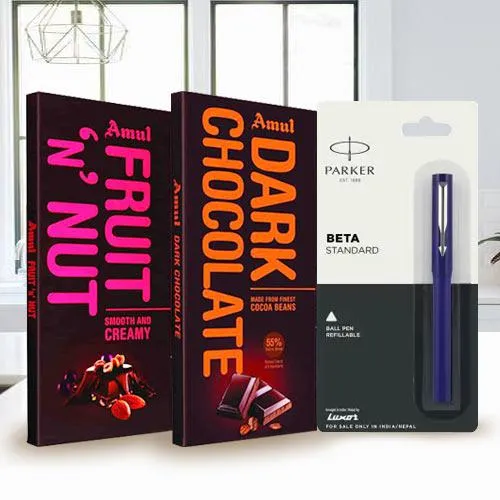 Brilliant Parker Pen with Amul Chocolates