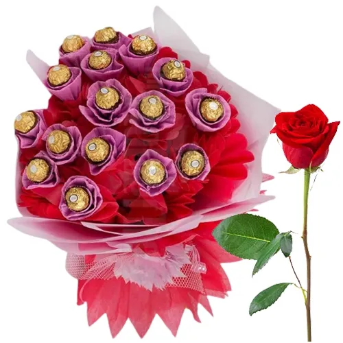 Marvelous Bouquet of Ferrero Rochher Chocolate with Free Single Red Rose