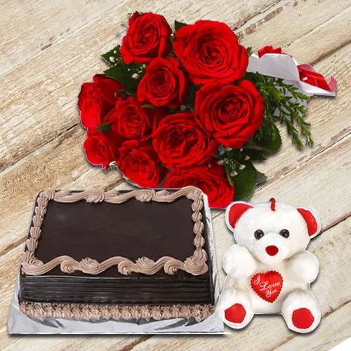 Order Chocolate Cake Teddy N Roses Bunch