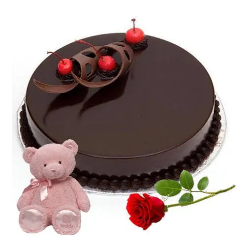 Shop for Eggless Chocolate Cake with Rose N Teddy