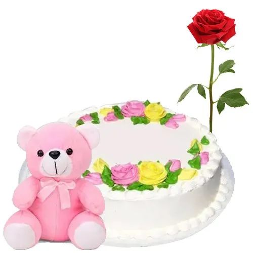 Shop for Eggless Vanilla Cake with Rose N Teddy
