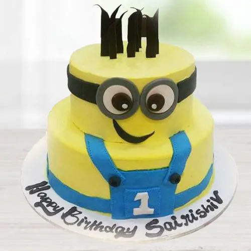 Lip-Smacking Two Tier Minion Cake for Kids