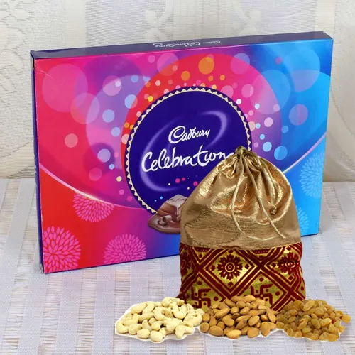 Deliver Dry Fruits Potli with Cadbury Celebrations Pack