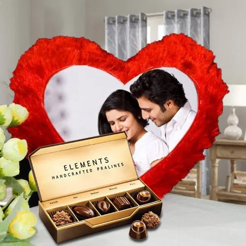 Deliver ITC Chocolates with Heart Shaped Personalized Cushion