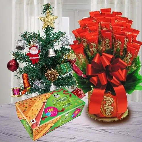 Wonderful Kitkat Bouquet with X-Mas Tree n Fruit Cake