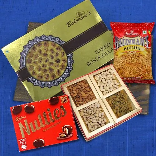 Special Balaram Mullick Baked Rasgulla, Dry Fruits, Snacks n Nutties Combo