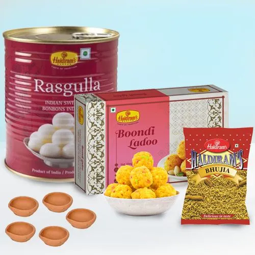 Joyful Diwali Gift of Haldiram Sweets n Snacks with Free Diya