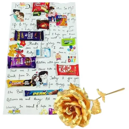 Fantastic Combo of Mixed Chocolates with Chocolate Message Card with Golden Rose