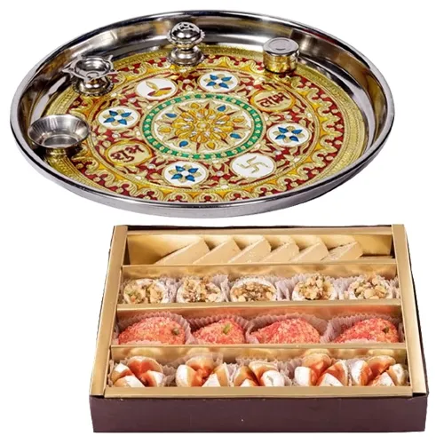 Send Subh Labh Stainless Steel Thali with Haldiram Sweets