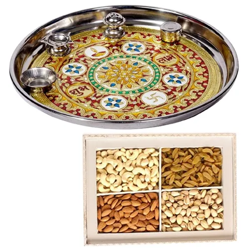 Deliver Subh Labh Stainless Steel Thali with Mixed Dry Fruits