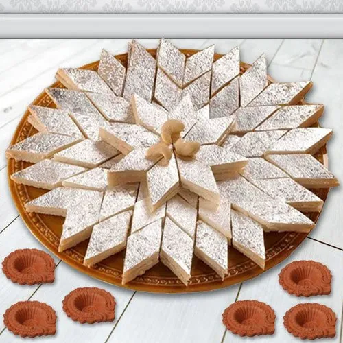 Kaju Katli with 6 Wax Diya from Top Local Sweets Shop Kaju Katli with 6 Wax Diya from Top Local Sweets Shop