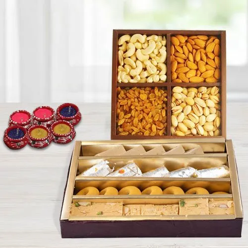 Sweets, Dry Fruits and Diya Sweets, Dry Fruits and Diya