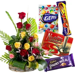 Send Mixed Roses Arrangement with Assorted Cadbury Chocolates