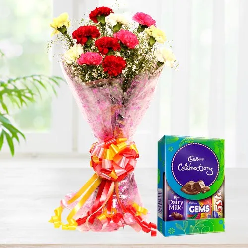 Order Bunch of Mixed Flowers with Cadbury Chocolates Pack Online