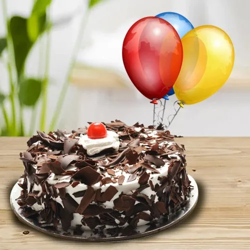 Send Online Black Forest Cake n Balloons