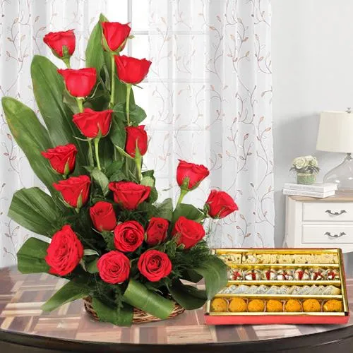 Order Red Roses Bouquet and Assorted Sweets Online