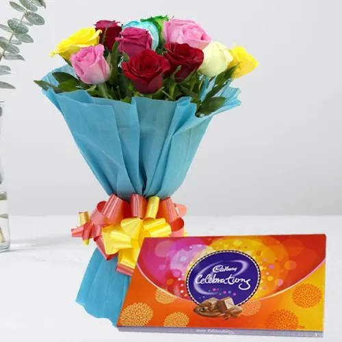 Online Mixed Roses Bouquet with Cadbury Celebrations