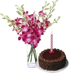 Shop for Candles with Orchids in a Vase and Chocolate Cake