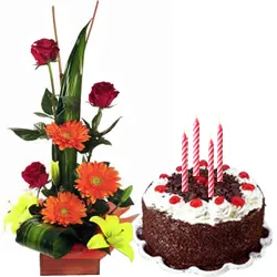 Order Seasonal Flowers Arrangement N Black Forest Cake