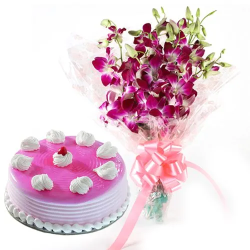 Order Anniversary Cakes n Orchids Combo