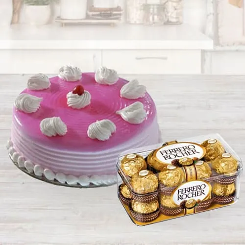 Buy Strawberry Cake with Ferrero Rocher Chocolate for Birthday
