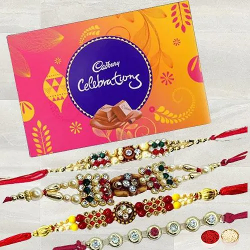 Exquisite Stone Studded Rakhi Set with Cadbury Celebration