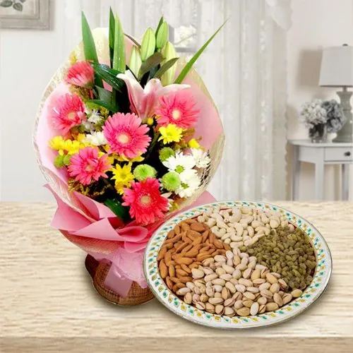 Book Online Seasonal Flowers and Dry Fruits