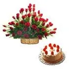 Send Red Roses Arrangement with Black Forest cake