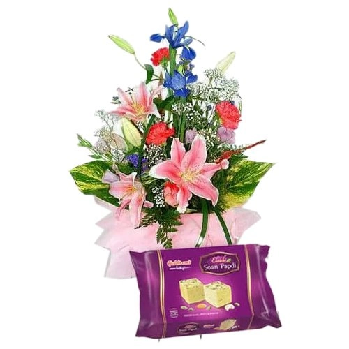 Order Gift of Flowers Bouquet N Soan Papri Online