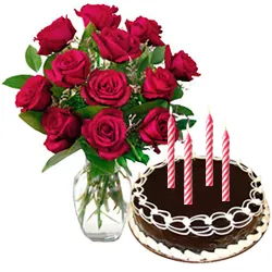 Deliver Red Roses Bunch with Chocolate Cake