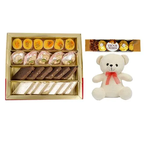 Blissful Assorted Sweets from G Pulla Reddy with Teddy N Ferrero Rocher Chocolate