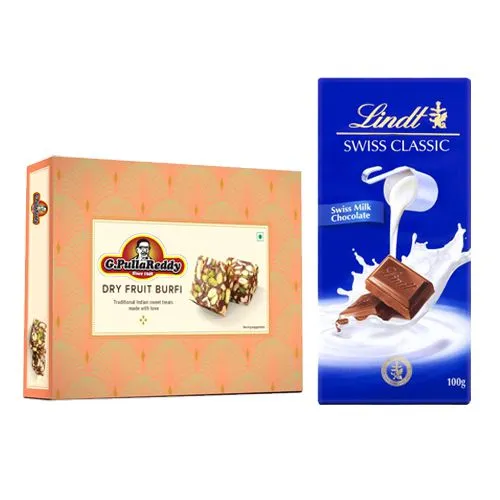 Delicious DryFruit Katli from G Pulla Reddy with Lindt Excellence Chocolate Bar