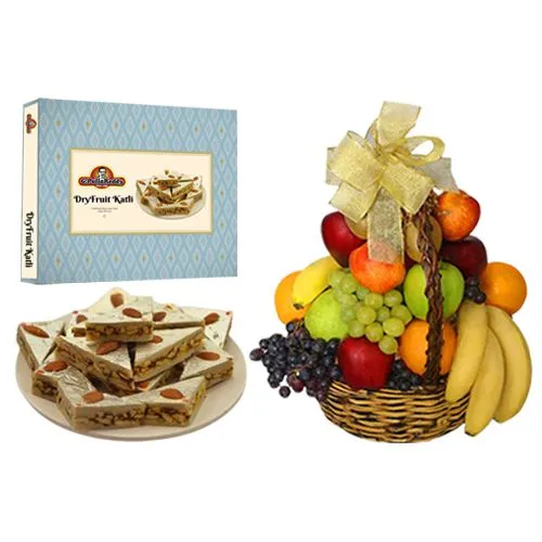 Special DryFruit Katlifrom G Pulla Reddy with Fresh Fruit Basket