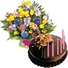 Deliver Seasonal Flowers Bouquet with Chocolate Cake