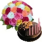 Deliver Mixed Roses Bunch with Chocolate Cake