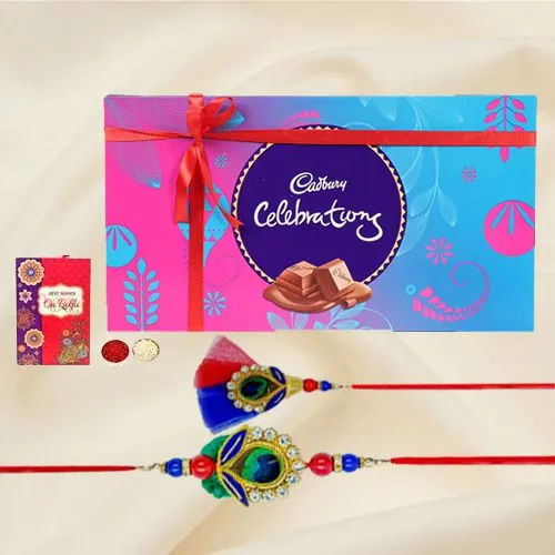 Lovely Rakhi celebration pack with Bhaiya Bhabhi Rakhi, free Roli tika and Chawal