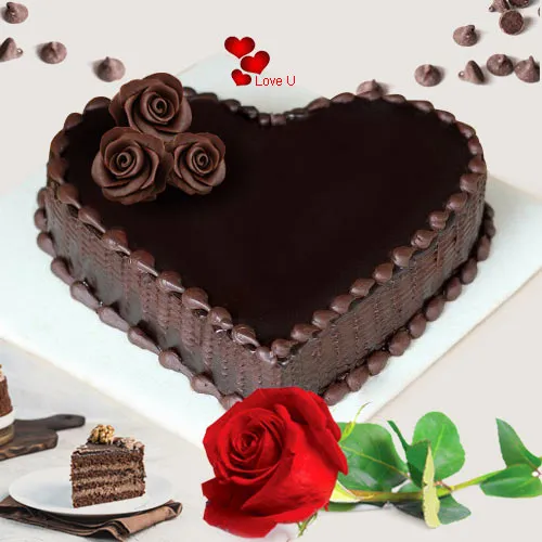 Order Chocolate Cake N Single Red Rose for Rose Day