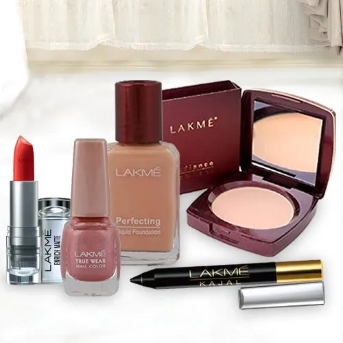 Deliver Compact, Nail Polish, Lipstick, Foundation and Kajal from Lakme