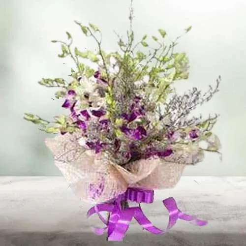 Alluring Bunch of White N Purple Orchids