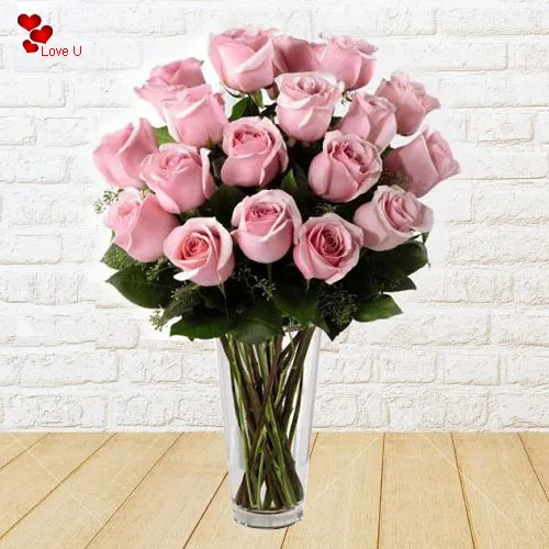 Order Pink Roses in a Vase for Rose Day