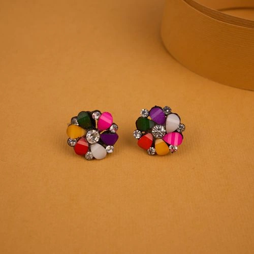 Charming Stone Studded Flower Earrings