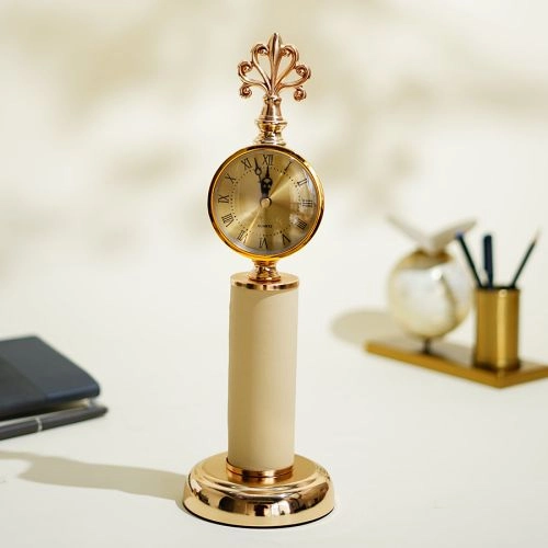 Timeless Beige Leather Desk Clock