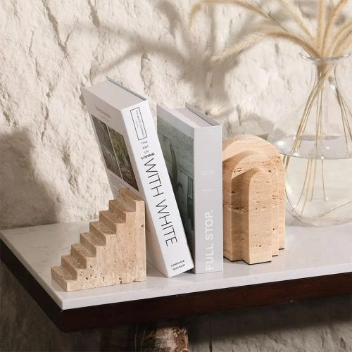 Premium Travertino Marble Bookends