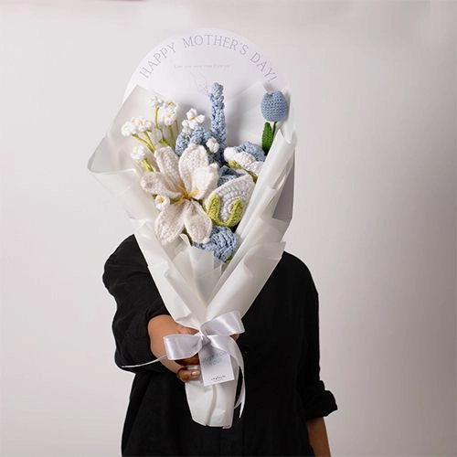 Serene Blue  N  White Crochet Bouquet for Mom