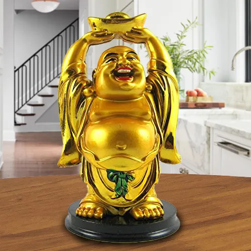 Buy Golden Standing Laughing Buddha Holding Ingot