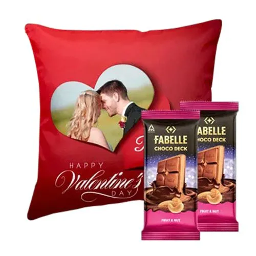 Buy Personalized Cushion with Twin Bars of ITC Fabelle Chocolates