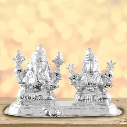 Extravagant Mummy Special Idol of Silver Plated Laxmi Ganesh