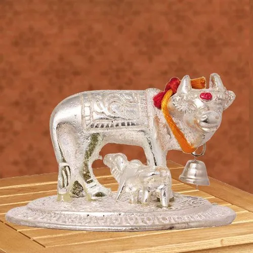 Auspicious Kamdhenu Cow N Calf Idol for Pooja Mandir Auspicious Kamdhenu Cow N Calf Idol for Pooja Mandir