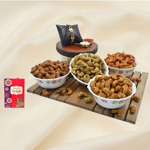 Gorgeous Pearl Rakhi with Flavored Cashews Assortments